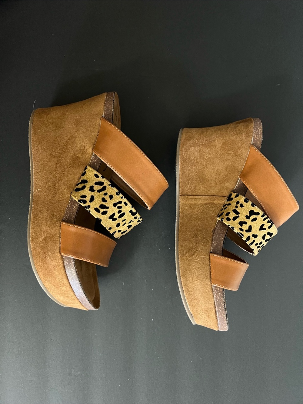 BEACH by Matisse Tan Wedge Slides with Leopard Accent - Picture 2 of 4